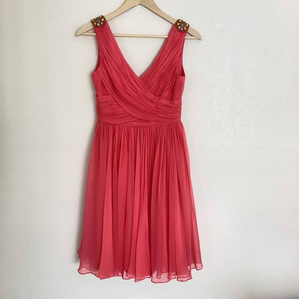 Marchesa Notte Peach Silk Cocktail Dress Size 2 Wedding Cocktail